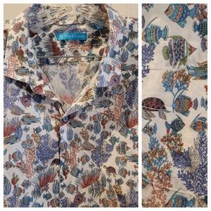 Tori Richard Mens Cotton Lawn Camp Shirt  Aquaculture 3XL Fish Fishing Aloha